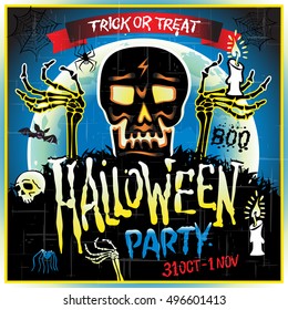 Halloween Party Design template with skull zombie and place for text. art