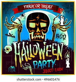 Halloween Party Design template with skull zombie and place for text. art