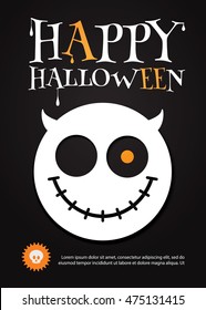 Halloween Party Design Template. Spooky Poster with Smiling Devil Face and Place for Text. Vector illustration