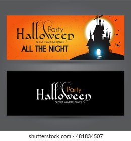 Halloween Party Design Template. Spooky Flyer Set with Dangerous Haunted House and Place for Text. Vector illustration