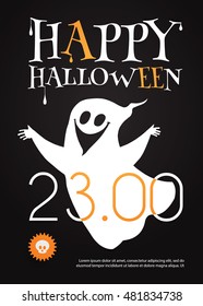 Halloween Party Design Template. Spooky Poster with Ghost and Place for Text. Vector illustration