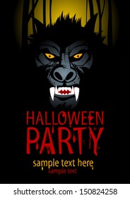 Halloween Party Design template with werewolf.