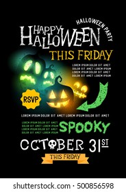  halloween party design, text and layout for october. Vector illustration.