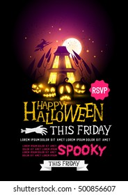  halloween party design, text and layout for october. Vector illustration.