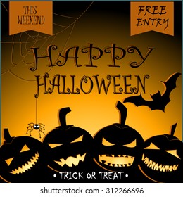 Halloween Party Design vector illustration , with pumpkins and place for text, invitation poster