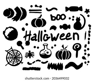 Halloween party doodle style elements. Hand drawn vector illustration. 
Cute element for greeting cards, posters, stickers and seasonal design. 
Isolated on white background