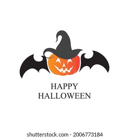 Halloween party, drawn Halloween pumpkin symbol, logo design, vector illustration