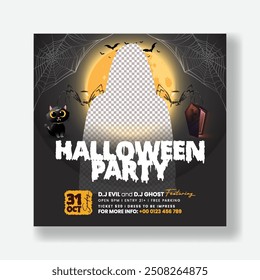 Halloween party editable template for social media posts banner, trick or treat flyer with  Halloween spooky background website banner template design