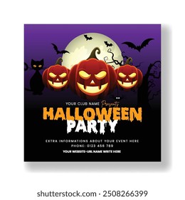 Halloween party editable template for social media posts banner, trick or treat flyer with scary pumpkins Halloween spooky background website banner template design