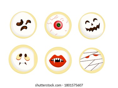 Halloween party element. The baking is funny and scary. Carved face into baking. Character for halloween isolated on white background.