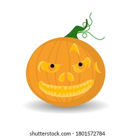 Halloween party element. The pumpkin is funny and scary. Carved face in a pumpkin. Character for halloween isolated on white background.