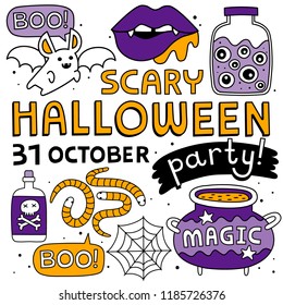 Halloween party elements collection. Doodle style