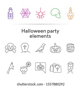 Halloween party elements icons. Skull, ghost, crow. Halloween concept. Vector illustration can be used for topics like holiday, festivals, celebration