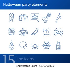 Halloween party elements icons. Skull, ghost, crow. Halloween concept. Vector illustration can be used for topics like holiday, festivals, celebration