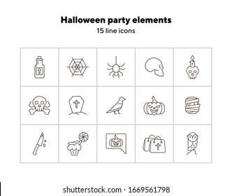 Halloween party elements icons. Skull, ghost, crow. Halloween concept. Vector illustration can be used for topics like holiday, festivals, celebration