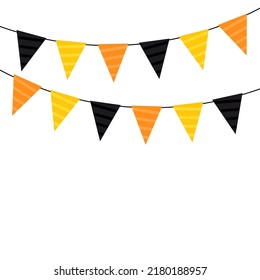 Halloween party flags with party confetti. Halloween frame.