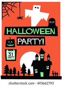Halloween Party! (Flat Style Vector Illustration Quote Poster Design)