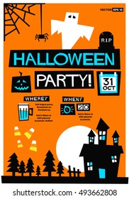 Halloween Party! (Flat Style Vector Illustration Quote Poster Design) Event Invitation with Venue and Time Details