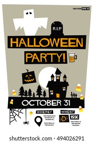 Halloween Party! (Flat Style Vector Illustration Quote Poster Design) Event Invitation with Venue and Time Details