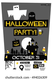 Halloween Party! (Flat Style Vector Illustration Quote Poster Design) Event Invitation with Venue and Time Details