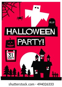 Halloween Party! (Flat Style Vector Illustration Quote Poster Design) Event Invitation with Venue and Time Details