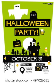 Halloween Party! (Flat Style Vector Illustration Quote Poster Design) Event Invitation with Venue and Time Details