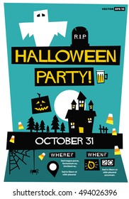 Halloween Party! (Flat Style Vector Illustration Quote Poster Design) Event Invitation with Venue and Time Details