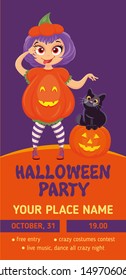 HALLOWEEN PARTY FLAYER DESIGN WITH CRAZY PUMPKIN AND CAT CARACTERS