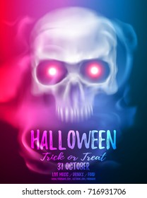 Halloween party flyer or Brochure template with transparent Skull or Ghost Look Like Horror Movie Poster.Halloween Night Party Vector illustration eps 10