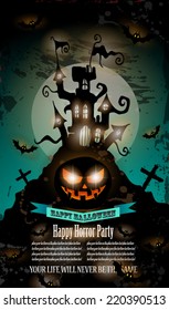 Halloween Party Flyer with creepy colorful elements with a black portion of background for your text.