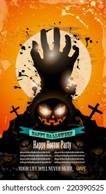 halloween Party Flyer with creepy colorful elements with a black portion of background for your text.