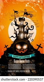 halloween Party Flyer with creepy colorful elements with a black portion of background for your text.