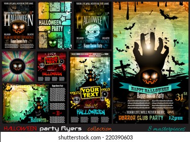 Halloween Party Flyer with creepy colorful elements with a black portion of background for your text.