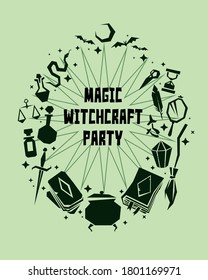 Halloween party flyer design. Vector witchcraft template.