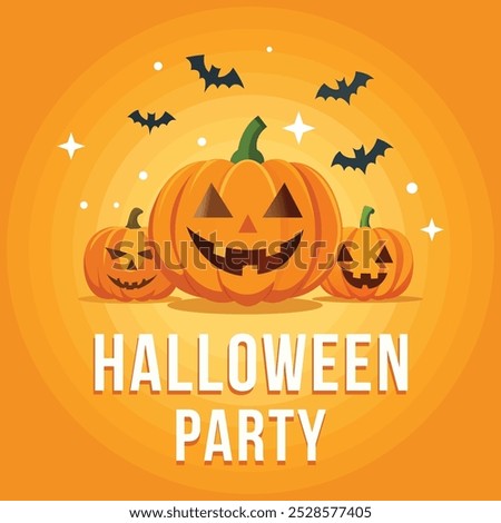 Halloween party flyer design vector, 2024 haunted party theme, 3 halloweens with bats