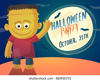 Halloween Party flyer with illustration of scary boy on vintage background.
