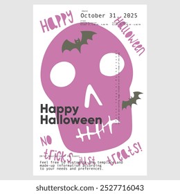 Halloween party flyer with pink pumpkin and bright blue accents, featuring fun text, ideal for festive events and party invitations with a cute touch.
