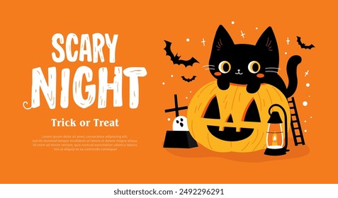 Halloween Party Flyer or Poster Template. Vector Illustration.