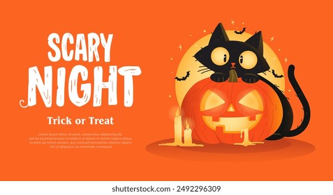 Halloween Party Flyer or Poster Template. Vector Illustration.