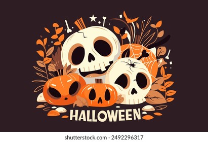 Halloween Party Flyer or Poster Template. Vector Illustration.