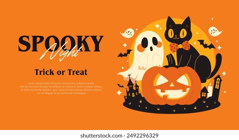 Halloween Party Flyer or Poster Template. Vector Illustration.