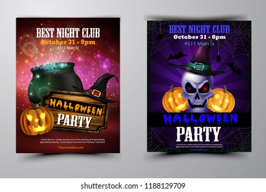 Halloween party flyer with pumpkins