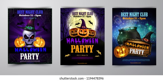 Halloween party flyer with pumpkins