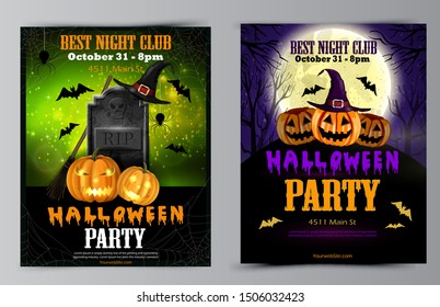 Halloween party flyer with pumpkins