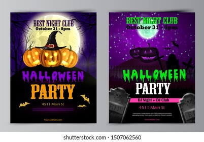 Halloween party flyer with pumpkins