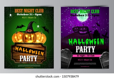 Halloween party flyer with pumpkins