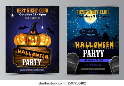Halloween party flyer with pumpkins