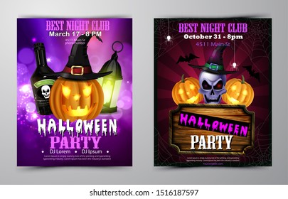 Halloween party flyer with pumpkins