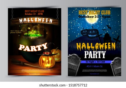 Halloween party flyer with pumpkins