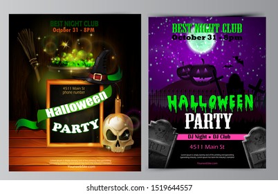 Halloween party flyer with pumpkins